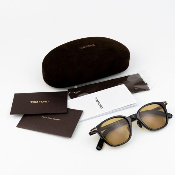 NEW Tom Ford FT0978-D/S Eco 01E Shiny Black Light Brown Square Unisex Sunglasses - Picture 12 of 12